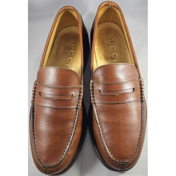 Gucci Men's Leather Flats Brown Loafers Size 8.5D Made In Italy - Picture 4 of 15